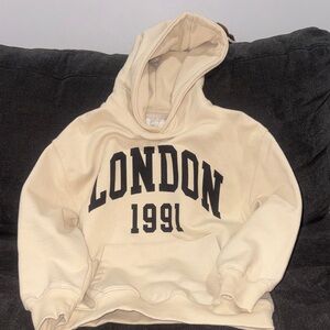 Zara Cream Hoodie with Black Print